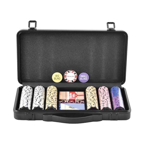 VEVOR Mallette de Poker 300 Jetons de Poker en Argile et ABS 14 g 40x3,3 mm avec 2 Jeux de Cartes Texas Hold'em 1 Bouton de Croupier et 2 Boutons Blind pour Blackjack Jeux de Hasard Casino à Domicile