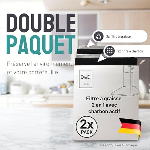 FilterBase® Filtre à charbon actif pour hotte aspirante | Lot de 2 | Filtre à graisse plat + filtre à charbon pour hotte aspirante | Tapis découpable 57x47 cm