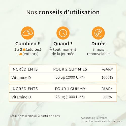 Mium Lab - Vitamine D3 (2000UI) - Hautement dosé et absorbé - Système Immunitaire, Soutient des os, des muscles, Croissance - Enfants & Adultes - Cure 21 jours - Gummies sans sucres Fabriqué en France