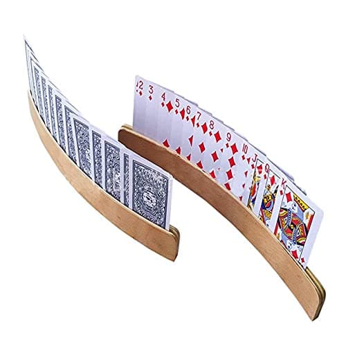 Aatpuss 2 Pièces Porte-Cartes à Jouer en Bois,Support Carte à Jouer,Porte-Cartes à Jouer Arrondi en Bois,Porte Cartes à Jouer au Design Incurvé,pour Les Enfants et Les Seniors