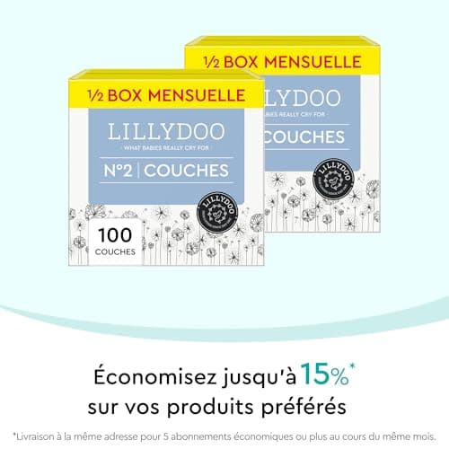Couches LILLYDOO douces pour la peau, taille 2 (4-8 kg), Lot de 4 paquets (100 couches)
