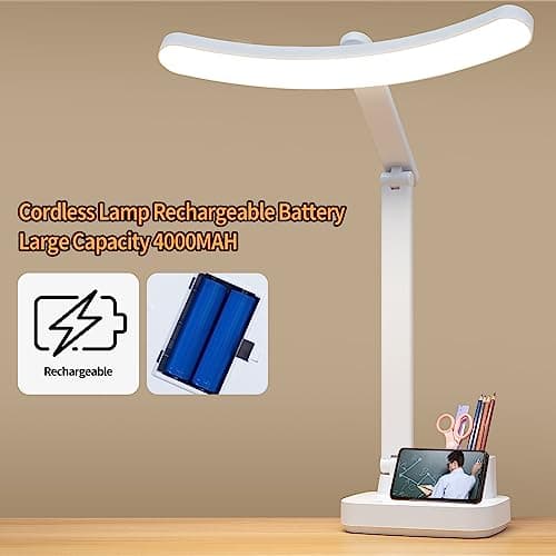 Lampe de Bureau Table Sans Fil Rechargeable Grande Batterie 4000MAH/Haute Lampe de Lecture 60CM/ Puissante 60 LED 8W/ Touch Intensité variable/Multifonctions,lampe de chevet a pile Enfant Chambre
