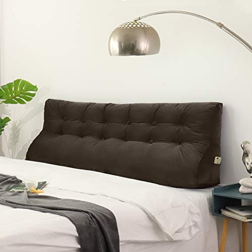 Johnear Coussin de Dossier Haut rembourré pour canapé lit Dossier Grand Triangle, Double Boutonnage Oreiller lit Coussin de Lecture, Coussin Lombaire, Coussin de Dos en Velours (Brun 180cm)