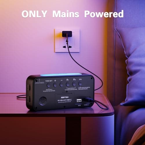 Reveil, Réveil Numérique Grand écran LED avec Veilleuses 9 Colorées, Luminosité & Volume réglable, Cloche Double, Snooze, 12/24H, Alimentation électrique (Adaptateur Inclure)