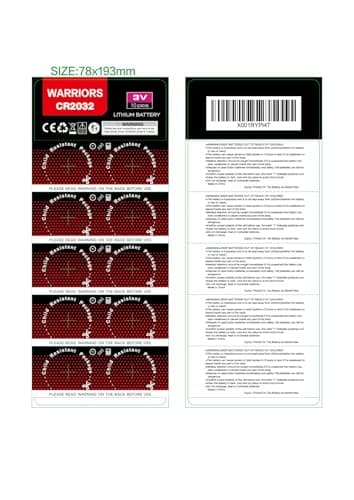 Warriors 10X Pile Piles 2032 CR2032 Bouton 3V,Emballage à l'épreuve des Enfants, pour appareils Smart Home, clés de Voiture (10 Pack)