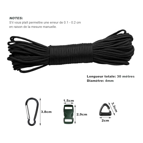 98ft/30 Mètres Nylon 4mm Paracorde kit 7 Brins en Nylon Corde Corde Multifonction pour Parachute Bracelet Set de Bracelet Paracord Cordelettes DIY Bracelet (ferreux, 4mm x 30m)