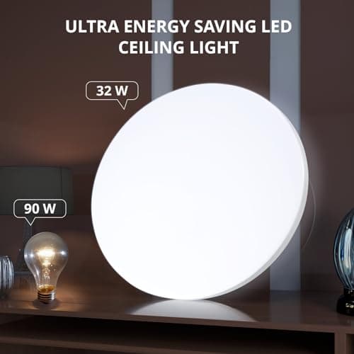 Cheerhom 32W Plafonnier LED, 6500K Rond Lampe de Plafond, 1400LM Luminaire Plafonnier Led, Etanche IP44 Lampe Plafond Moderne Pour Salle de Bain,Chambre,Cuisine,Salon,Bureau,Balcon,Couloir, Ø30CM