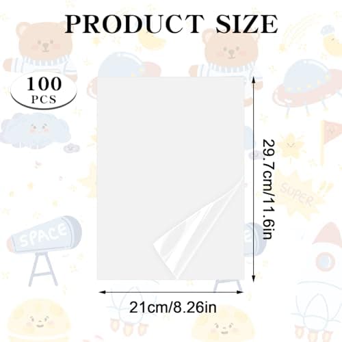 100 Pièces Feuille Papier Transparent Autocollant Imprimante Kit, Papier Stickers Imprimante Imprimable Waterproof, pour Imprimante Laser Papier Collant Transparent