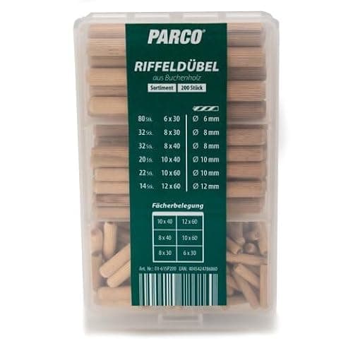 PARCO Chevilles ondulées, chevilles en bois, bouchons en bois, tiges de cheville, aiguilles en bois chanfreinées des deux côtés, assortiment de 200 pièces