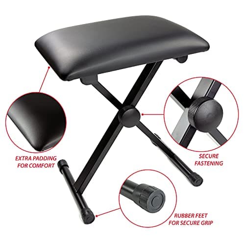 RockJam RJ660 Kit Clavier Piano 61 Touches, 600 Sons, Support et Banc | Synthétiseur débutant 61 touches avec 600 sons, support, banc, casque, autocollants de notes et cours Simply Piano