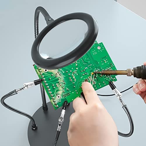 Loupe avec lumière à souder à la troisième main -Grossissement 3X -Lumière du jour -Avec lumière -Avec 28 LED à intensité variable-Base robuste-4 bras flexibles - Pour bricoler, souder, loisirs