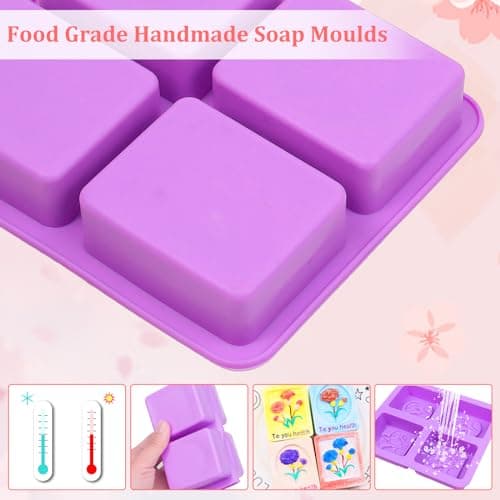 3 Moule à Savon En Silicone, Œillet Moule Rectangulaire Silicone, Antiadhésif Moule à Rond Savon Réutilisable, 4 Cavités Moule à Savon Carré pour Bougies Gâteaux Fait Maison Artisanat