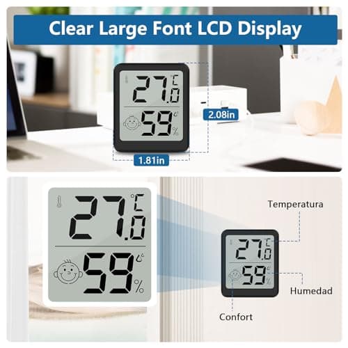 Lot Thermometre Interieur Maison 4 Pièces, LCD Mini Digital Thermomètre avec Hygromètre, Mesure de Précision Murale pour Chambre Bébé, Culture et Cave, Noir