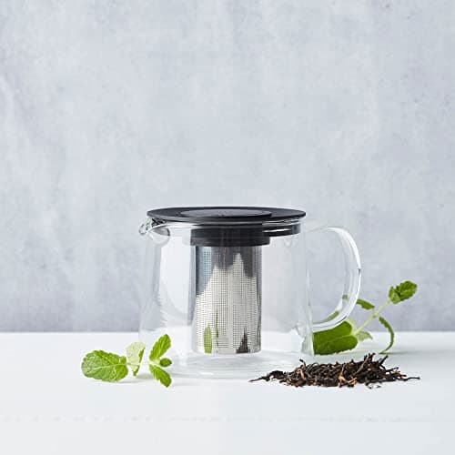 Point-Virgule Théière en Verre avec infuseur à thé en INOX, Service a The, Noir, 600ml