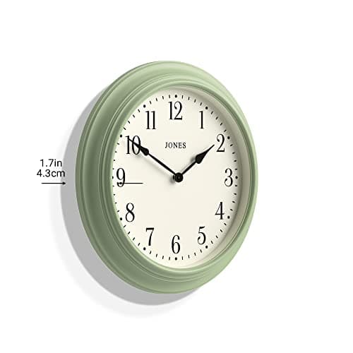 JONES CLOCKS® Grande Horloge Murale Haut de Gamme avec Cadran Arabe, Le « Supper Club » en Vert Canard 40 cm