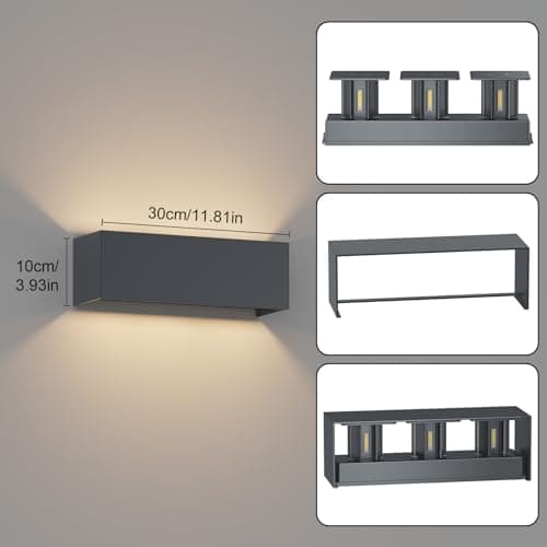 Coinmit Applique murale extérieure LED 30W, 3000K, IP65 Applique murale extérieure, Applique murale, Faisceau réglable, Applique murale maison, Convient l'intérieur et l'extérieur, Anthracite