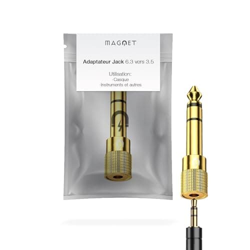 Magnet - Adaptateur de Casque 3,5 mm Femelle vers 6,35 mm Mâle, Auxiliaire Stéréo 6,35 mm vers 3,5 mm Plaqué Or pour Piano Numérique, Clavier, Table Mixage