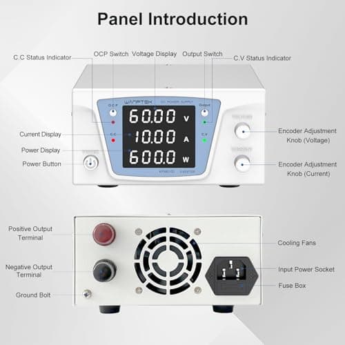 WANPTEK POWER Alimentation de Laboratoire 60V 10A 600W, Alimentation Haute Puissance, Alimentation Stabilisée Réglable avec Protection OCP/Output et Affichage LED 4 Chiffres Haute Précision
