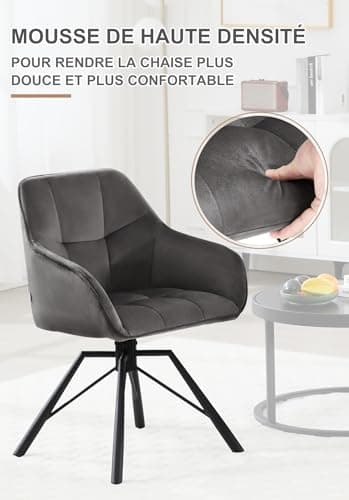 WOLTU Chaise Pivotante à 360°, Lot de 4, Chaise Salle à Manger, Chaise Scandinave, Chaise de Cuisine, Fauteuil Salle à Manger, en Velours, Assise Rembourrée, Pieds en Métal, Gris Foncé, BH365dgr-4