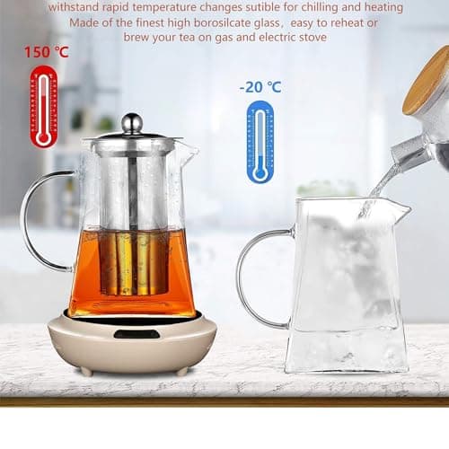 Théière en Verre avec Infuseur Amovible, Teapot Bouilloire 750 ML en Verre Borosilicate Transparente et Classique, Passoire et Couvercle en Acier Inoxydable 304