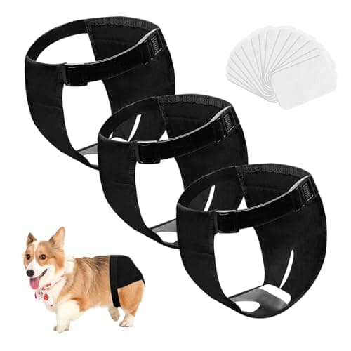 Magrimaxio Couche pour Chien Femelle, Culotte Chiennes, Lot de 3 Couches Chien Lavable avec 30 Serviettes Hygiéniques, Couche pour Chiennes en Chaleur, Culotte Menstruelle pour Chien, Noir (L)