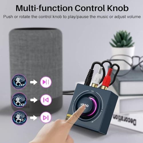 YMOO Recepteur Bluetooth 5.3, RCA 3,5 mm Jack AUX Adaptateur Bluetooth SBC AAC,Stereo Audio HiFi Receiver pour Smartphone, Tablette, Ordinateur Portable, Enceinte Home Cinema,100ft (Blue)