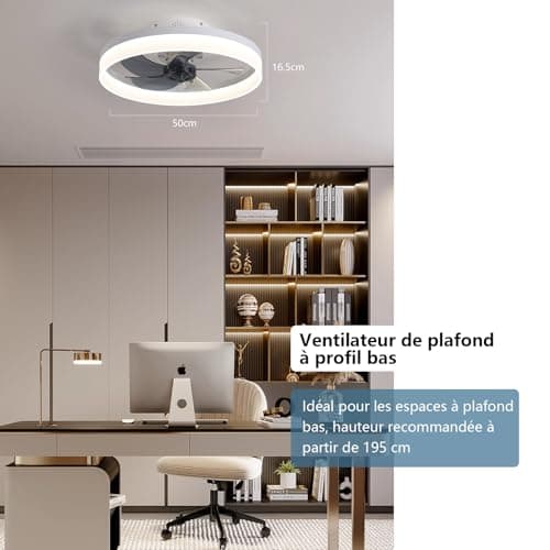 MOSSCO Silencieux Ventilateur Plafond 50 cm, Ventilateur de Plafond avec Telecommande, 6 Vitesses et vent Réversible,LED Dimmable, 3 Températures de Couleur en Option