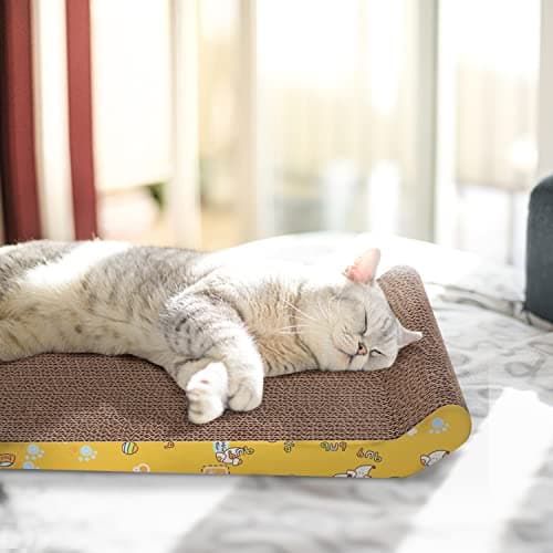 Nobleza 2 Pièces Grattoir Chat Carton Griffoir Incurvé Réversible en Carton, Tapis à Gratter pour Chat avec Carton Ondulé et Herbe À Chat, 40 x 25cm