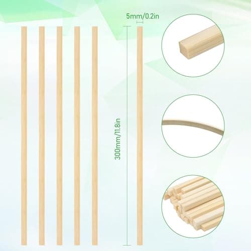 QEEYON Bâtons de Bambou,30 pcs Baguette Bois Naturel,Carré Tasseau Bois,Bambou Tige Barbe a Papa Bâtons de Travaux Manuels, pour Arts Plastique Bricolage Décorations(30cmx5mm)