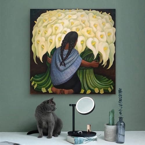 DryNda Diego Rivera Poster esthétique sur toile pour chambre de fille et de fleurs 60 x 60 cm