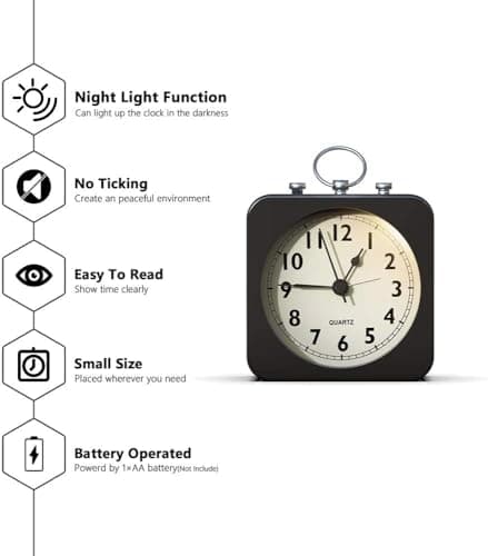 Lesipee Réveil analogique sans tic-tac - Grand cadran avec veilleuse - Réveil analogique à quartz avec alarme puissante - Fonctionne avec piles - Réveil portable pour chambre à coucher, salon, bureau,