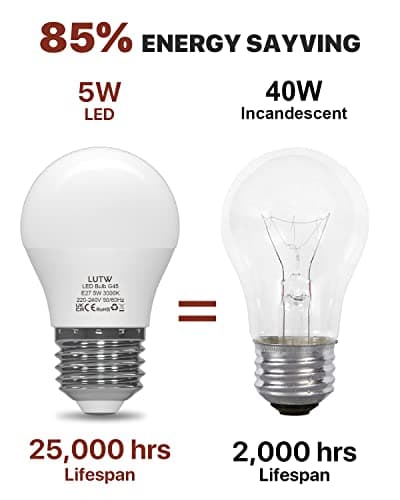 LUTW Ampoule LED E27 G45 Blanc Chaud 3000k, 5W Équivalent 40W, G45 Type Globe Ampoules avec Gros Culot à vis, 480lm, Économie d'Énergie à Angle de Faisceau 220°, Non Dimmable, Lot de 6