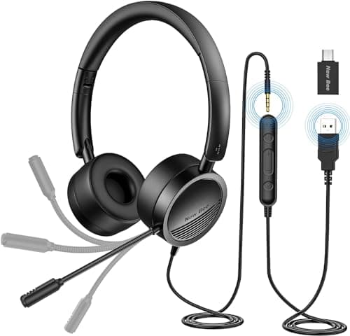 New bee Casque PC Filaire avec Micro Casque USB/3,5 mm Annulation du Bruit & Son Stéréo Clair Oreillette Business pour SoftPhone Skype en Ligne Centre d'appels Téléphoniste(1 pièce)