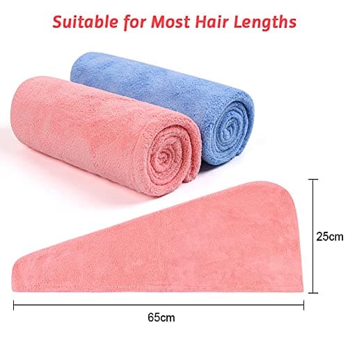 ACWOO Cheveux Serviette, 3pcs Cheveux Séchage Serviettes, Super Absorbant en Microfibre Serviette pour Cheveux Turban avec Bouton de Design Cheveux Secs Rapidement pour Femmes (2-pcs)