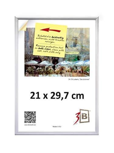 3-B Cadre de l'image ALU FOTO 21x29,7 cm (A4) - argent mat - cadre photo en aluminium, mural et de table, avec verre acrylique