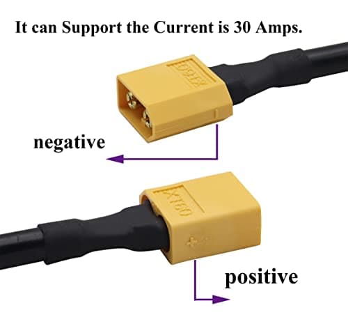 AAOTOKK XT60 Mâle Bullet vers DC5,5x2,5mm Câble de Charge D'alimentation mâle pour fer à Souder TS100,Alimentation du Moniteur FPV,drone(DC 2.5mm-M/30cm-2Pack)