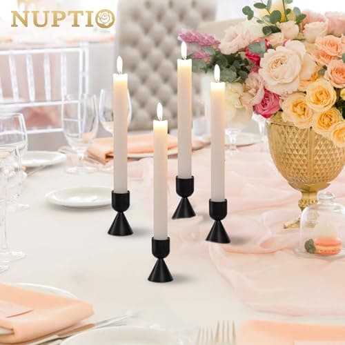 NUPTIO Bougeoir pour Bougies Noir 4 pièces Bougeoirs pour Bougies à Chauffe-Plat Bougeoirs Coniques en Aluminium Centres de Table Décoration de Table Mariage Fête Cheminée Noël