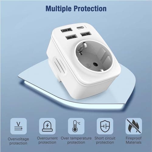 Hoppac Adaptateur Prise Anglaise, Prise Anglaise Adaptateur Francais Avec 3USB A et 1USB C,Adaptateur Voyage Multifonction 5 en 1 Prise Anglaise/UK vers France Pour UK,L'Irlande,Singapour,Dubai,Type G