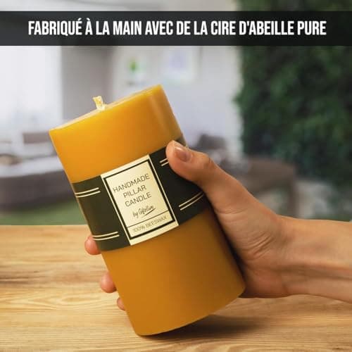 Bougie Pilier en 100% Pure Cire d'Abeille Extra Large - Durée de 80 Heures - Cire d'Abeille Pure et Mèche en Coton - Bougie sans Parfum pour les Urgences - Cadeau pour les Amateurs de Bougies