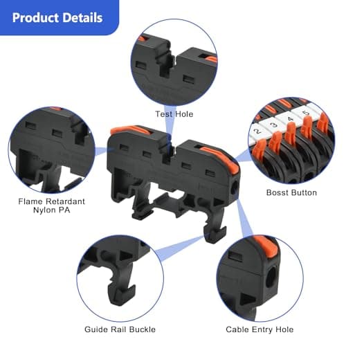 40 Pièces Kit de Bornier de Rail Din Electrique, Bornes à Vis pour Rail Din, Noir Bornier de Connecteur de Rail pour Projets de Bricolage CâBlage Rapide Enfichable