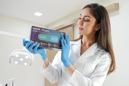 Ansell Microflex 92-134 Gants Jetables en Nitrile, Non Poudrés, Protection Multiusage, Alimentaire, Chimique et Mécanique, Gants Professionnels Sans Latex, Bleu, Taille S (100 Gants)