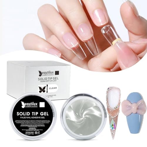 Beautilux Solide Gel de Colle à Ongles, 50g Solide Nail Gel Glue pour Faux Ongles, Rhinestone Glue Strass Ongle Décoration, Nail Art 3D