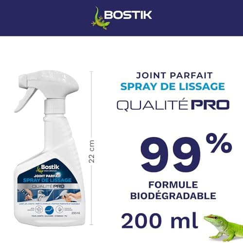 Bostik Spray de Lissage Joint Parfait – Facilite le Lissage de vos Joints d'Étanchéité – Pour Joints Silicone, Hybride et Polyuréthane – Transparent – pH Neutre – Non Agressif – 200 ml