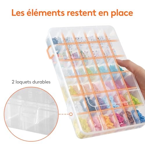 Lifewit Boite Rangement Plastique 2 Pièces, Petite Boite Rangement Perles avec Couvercle, Boite Rangement Compartiment Tiroir avec 36 Diviseurs Ajustables pour Diamond Painting, Lego, Bijoux, Vis