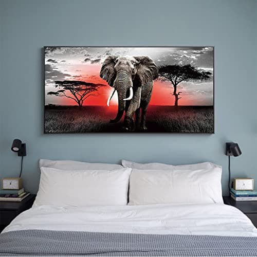 DCIDBEI 110x50CM 5D Rond Diamond Painting Grand Format Paysage Afrique,Peinture par Numéro Animal Anime, Point De Croix Diamant Arts Craft Maison Entrée Décoration Murale,Eléphant Africain
