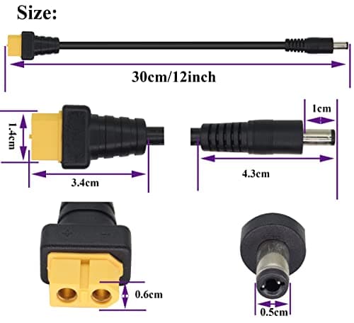Câble DC 5,5×2,5mm vers XT60 Connecteur Femelle XT60 Bullet vers DC 5,5×2,5mm Câble D'alimentation Mâle pour fer à Souder TS100,Alimentation D'affichage FPV,Drone(DC 2.5mm-M/30cm-2Pack)