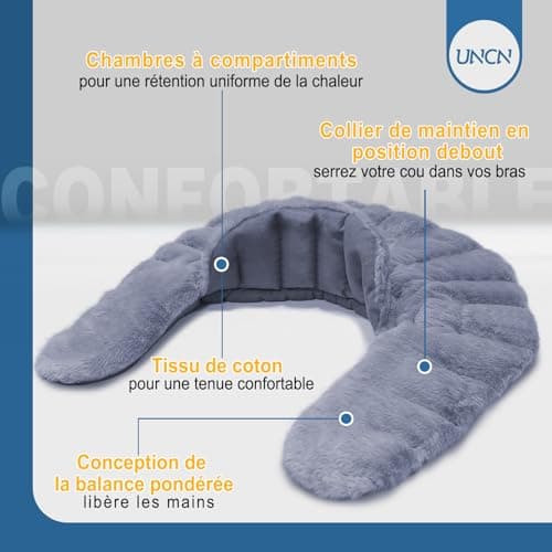 UNCN Coussin Chauffant Micro-onde pour le Cervical | 45×26CM | Bouillotte Micro-Onde Noyau de Cerise Graine de Lin | Tissu ultra-doux et Odeur de Citronnelle, Camomille, Menthe