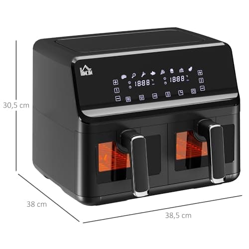 HOMCOM Friteuse à air sans huile air fryer double compartiment 8 L - 2500 W - 8 programmes, écran LED, température réglable, minuterie - noir