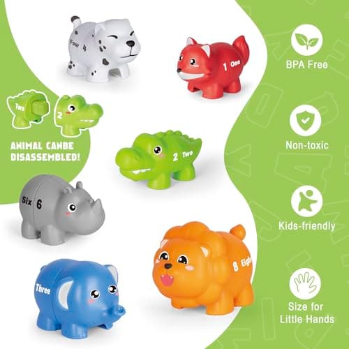 Jouets éducatifs Pour Enfants de 2, 3 et 4 Ans, 20 Pièces de Jeu de Correspondance de Chiffres avec Anglais Numérique, 10 Figurines D'animaux Différentes, Jouets de Motricité Fine Montessori