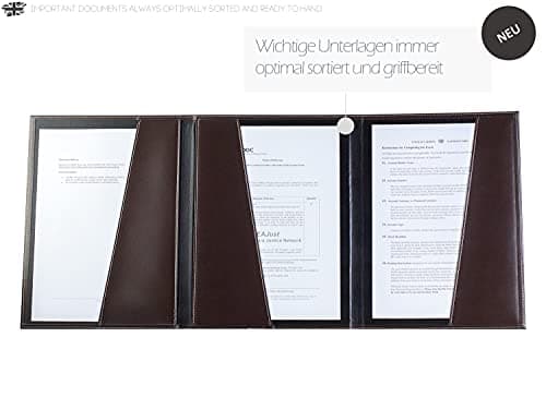 DELMON VARONE - Porte-documents avec 3 compartiments personnalisable DIN A4 en cuir - Organisateur Dossier pour les documents, contrats, certificats et actes - Classeur pour le rangement des documents